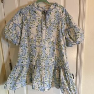 Urge Two Tone Floral Print Mini Dress W Puff Sleeves XL Coquette Cottage Core